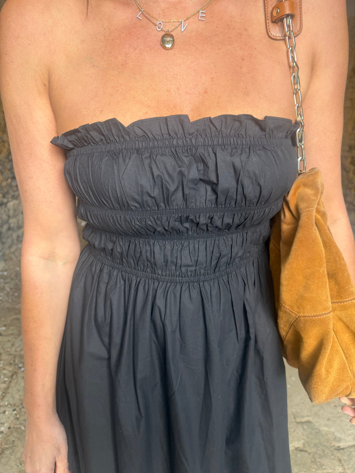 Coral Strapless Dress- Black