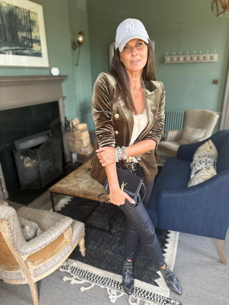 Victoria Velvet Blazer - Army Green