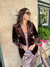 Victoria Velvet Blazer - Chocolate