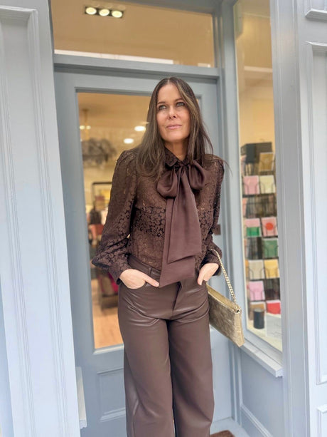 Cara Lace Pussy Bow Blouse - Chocolate