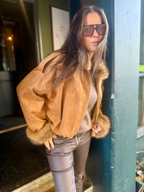 Shauna Faux Suede Bomber - Tan