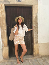 Talia Beaded Mini Skirt- Cream