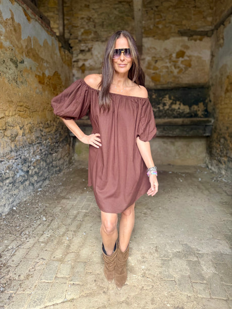 Off The Shoulder Dress - Chocolate