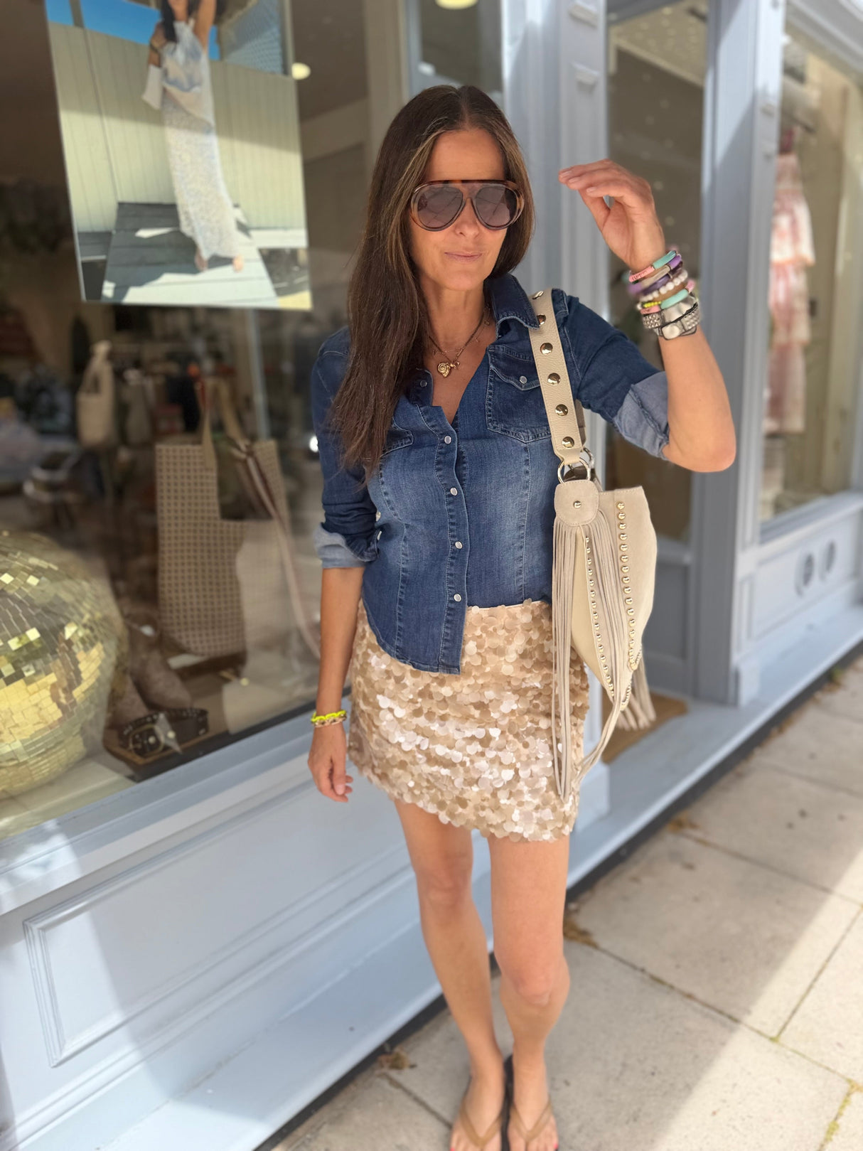 Aveline Sequin Mini Skirt - Biscuit