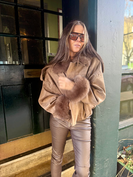 Shauna Faux Suede Bomber - Khaki
