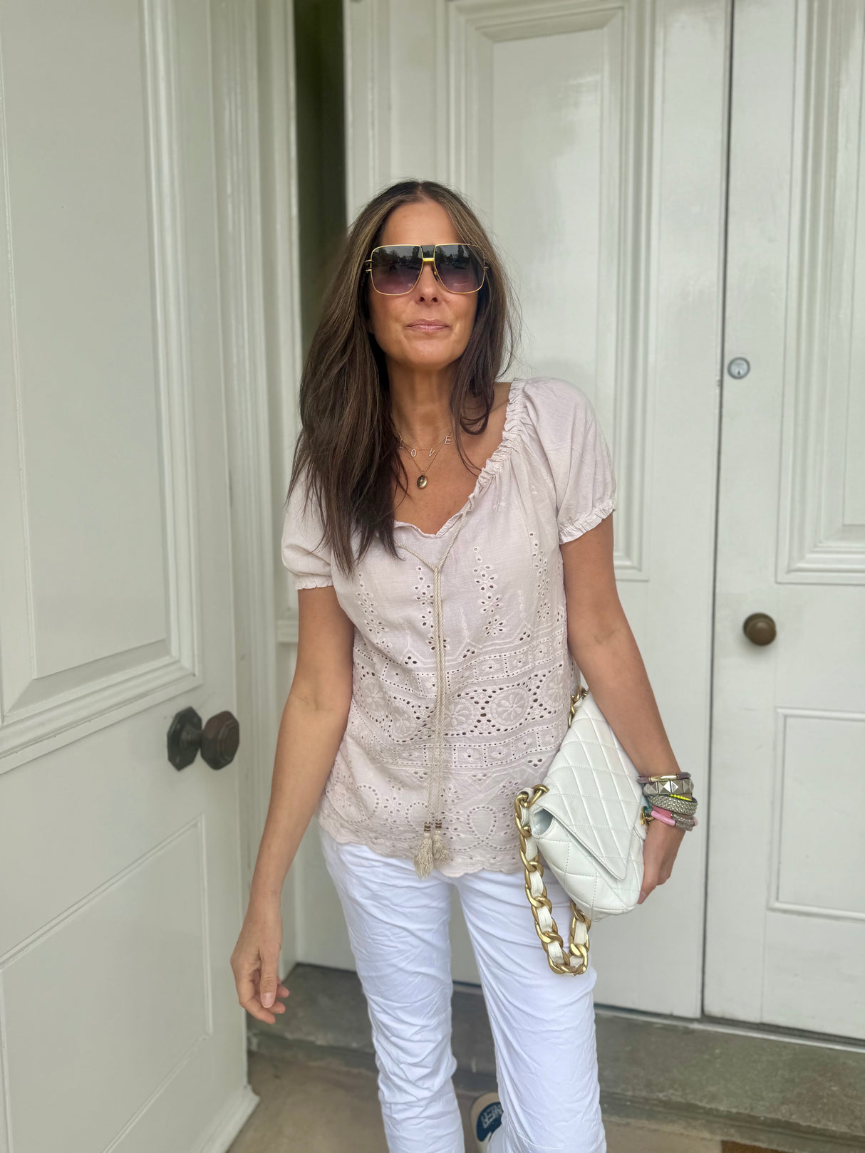 Florence Broiderie Anglaise Top - Stone
