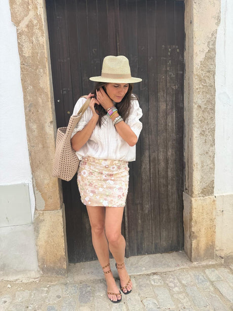 Talia Beaded Mini Skirt- Cream