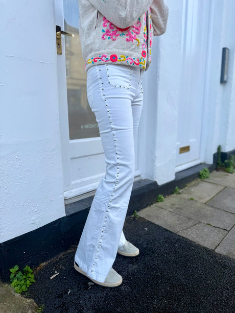 Stella Studded Bootcut Jean - White
