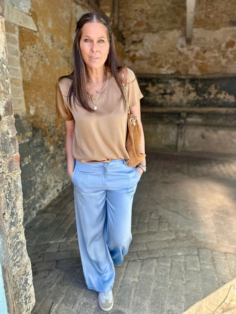 Kaite Silk Blend Pant Powder Blue