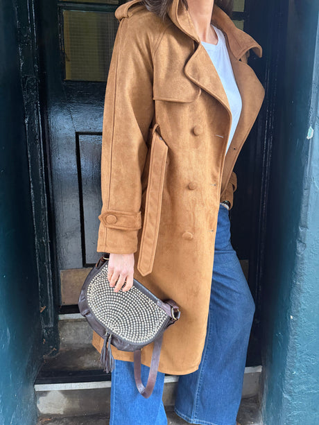 Tabitha Faux Suede Trench - Tan