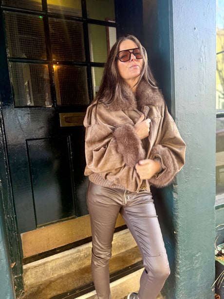 Shauna Faux Suede Bomber - Khaki