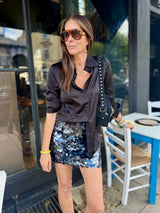 Aveline Sequin Mini Skirt - Black