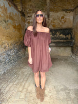 Off The Shoulder Dress - Chocolate
