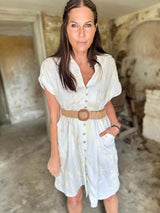 Gracie Midi Dress With Belt - Cream