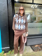 Argyle Crew Neck - Chocolate