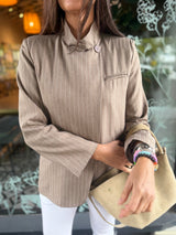 Pinstripe Funnel Neck Blazer -
Biscuit