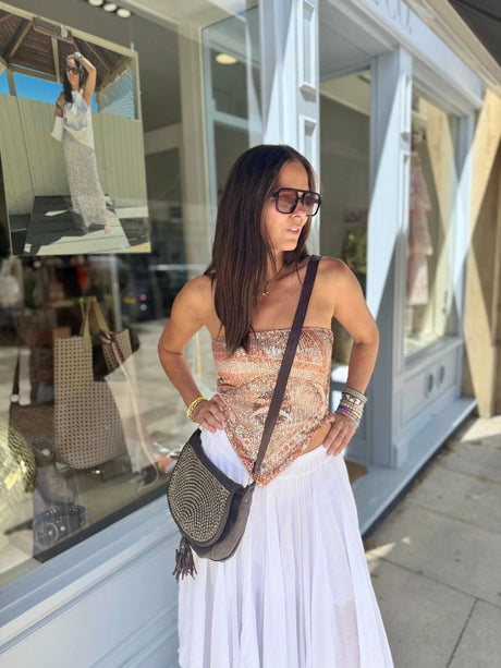 Nia Strapless Tie Top - Taupe