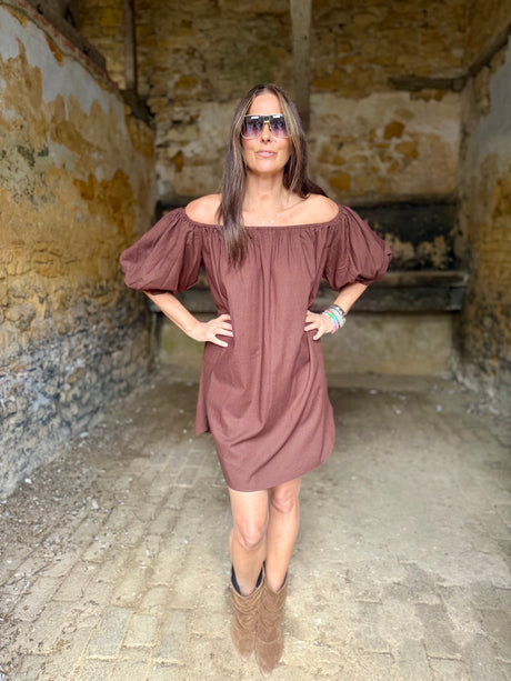 Off The Shoulder Dress - Chocolate