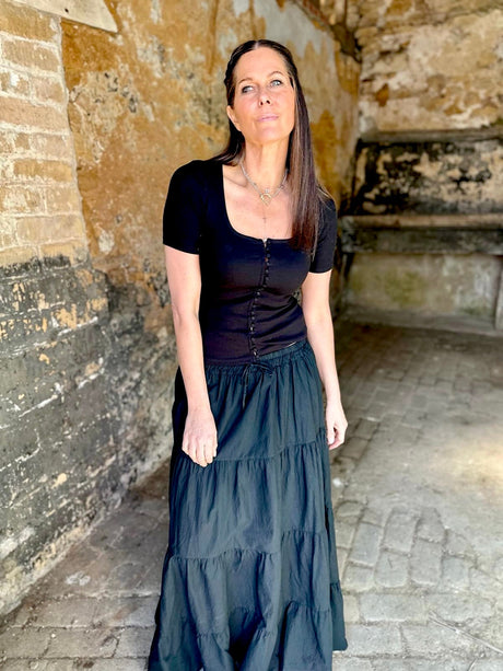 Ash Ribbed Tee - Black