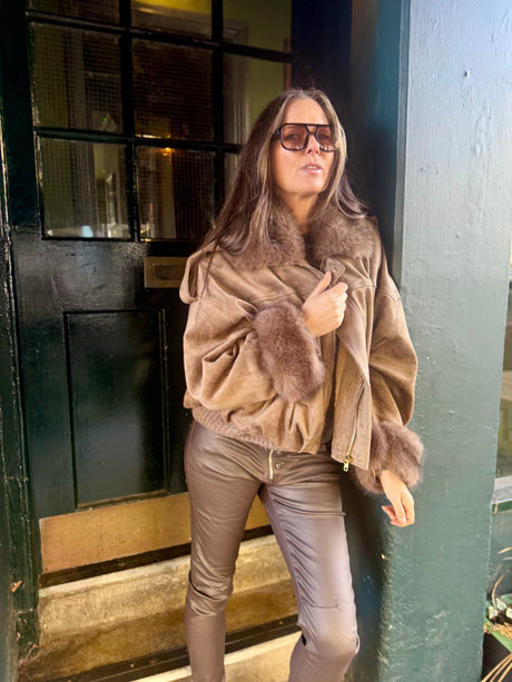 Shauna Faux Suede Bomber - Khaki