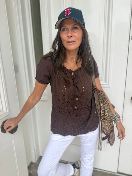 Florence Broderie Anglaise Top - Espresso
