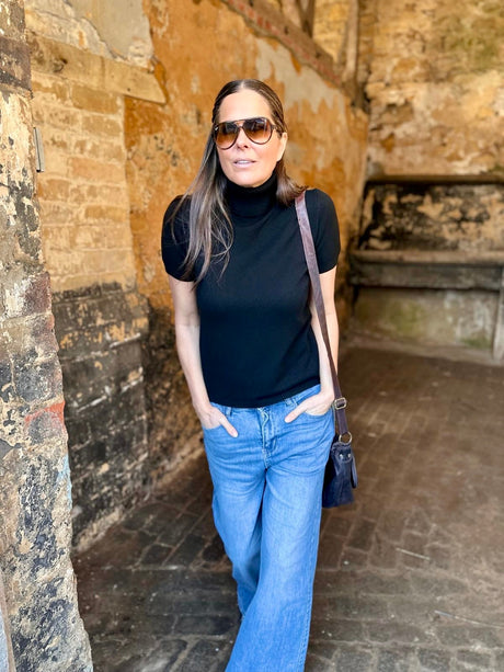 Ines Short Sleeve Polo Neck - Black