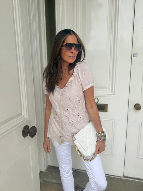 Florence Broiderie Anglaise Top - Stone