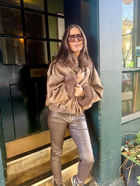 Shauna Faux Suede Bomber - Khaki