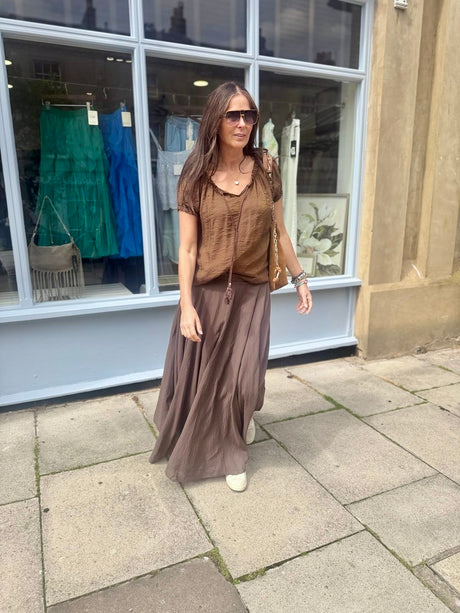 Rhea Light weight Blouse - Metallic Chocolate