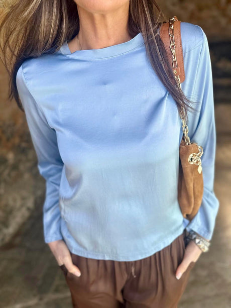 Isobel Silk Blend LS Top Powder Blue