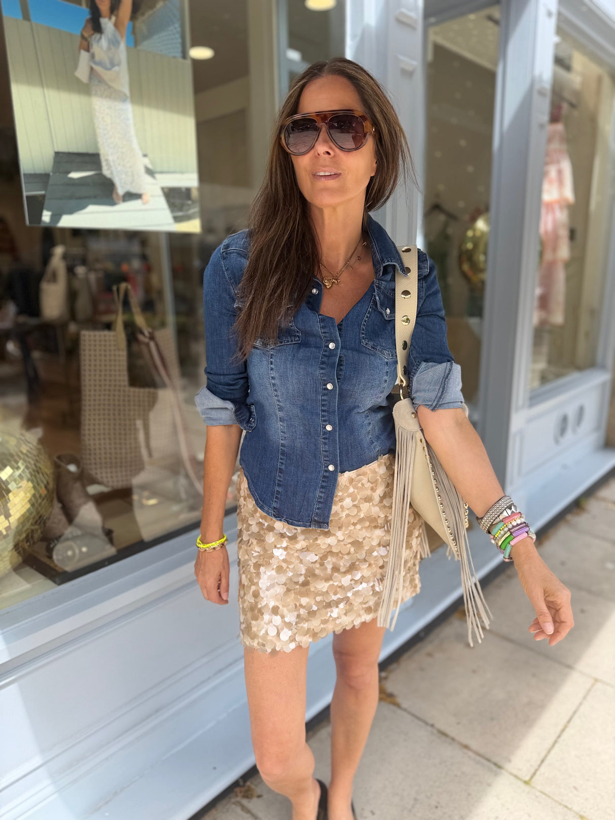 Aveline Sequin Mini Skirt - Biscuit