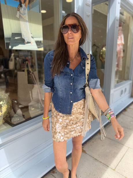 Aveline Sequin Mini Skirt - Biscuit