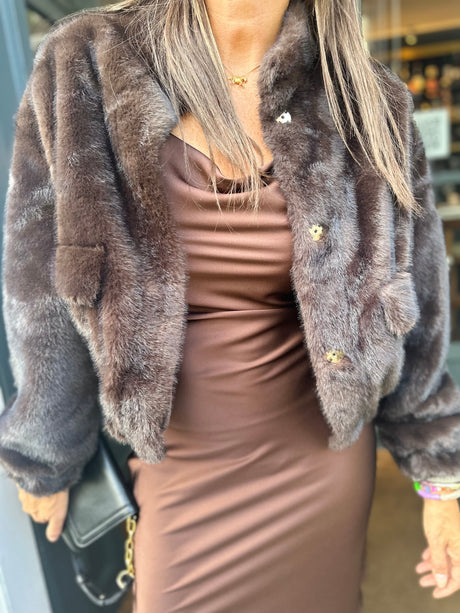 Benny Faux Fur Bomber Jacket - Chocolate
