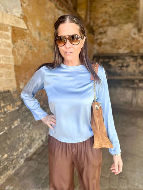 Isobel Silk Blend LS Top Powder Blue