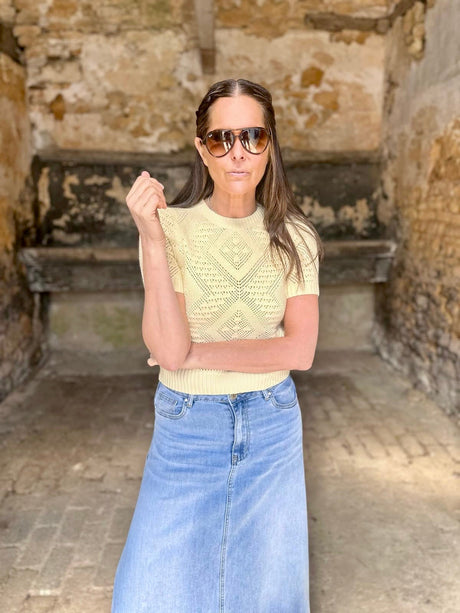 Crush Denim Maxi Skirt