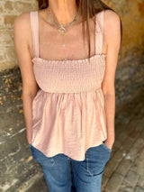 Quinn Shirred Top - Dusky Pink