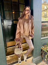 Shauna Faux Suede Bomber - Choc