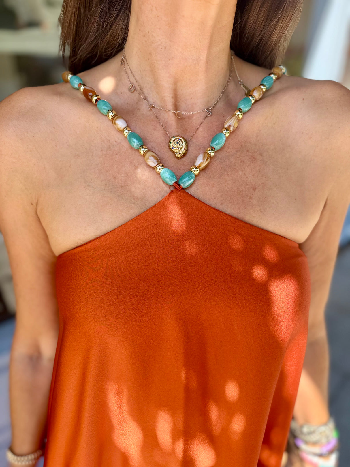 Lottie Beaded Maxi Dress - Rust
