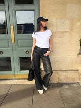 Ally Faux Leather Barrel Pant - Black