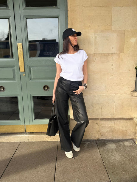 Ally Faux Leather Barrel Pant - Black