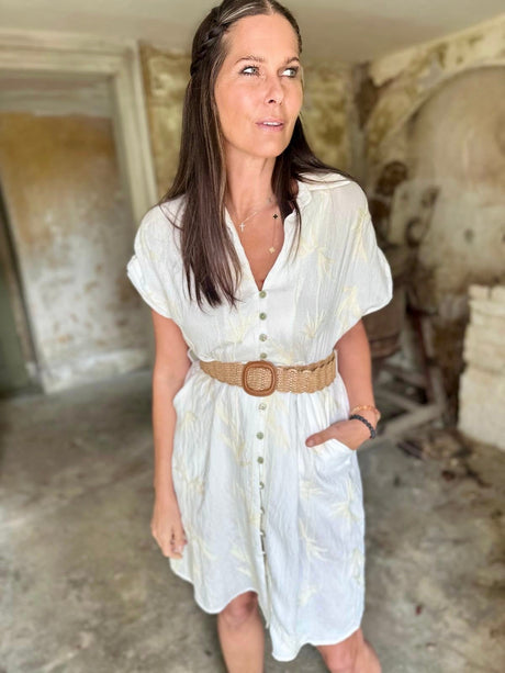 Gracie Midi Dress With Belt - Cream