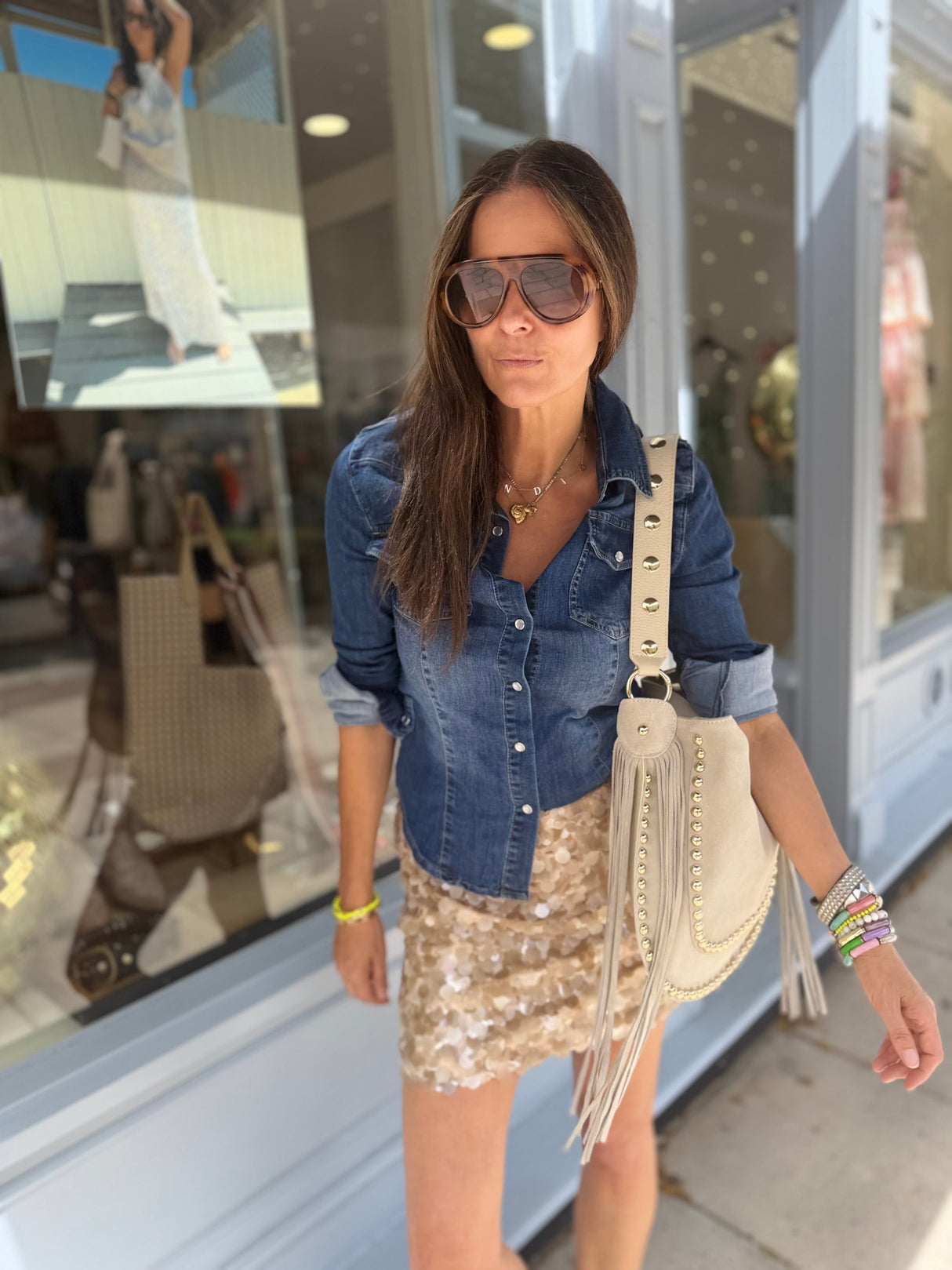 Aveline Sequin Mini Skirt - Biscuit