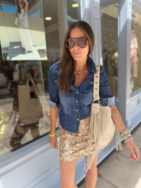 Aveline Sequin Mini Skirt - Biscuit