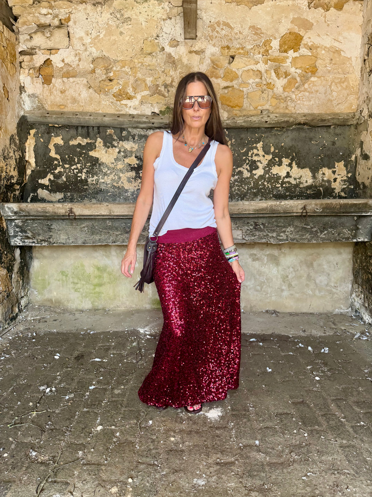Seline Sequin Skirt - Ruby