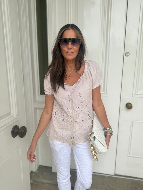 Florence Broiderie Anglaise Top - Stone