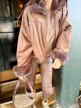 Shauna Faux Suede Bomber - Choc