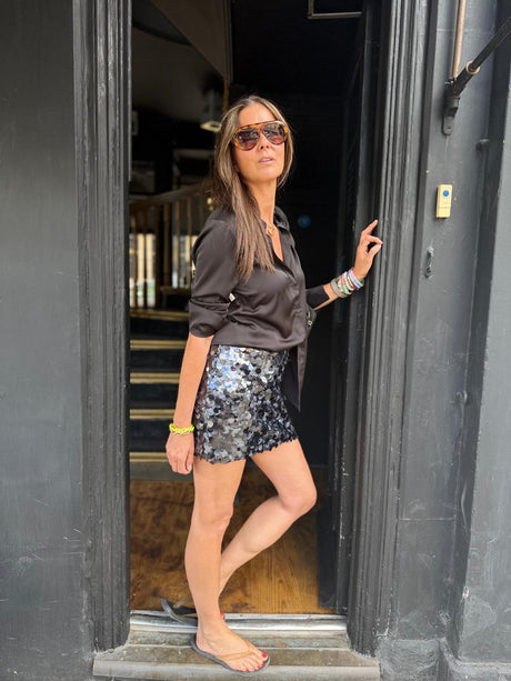 Aveline Sequin Mini Skirt - Black