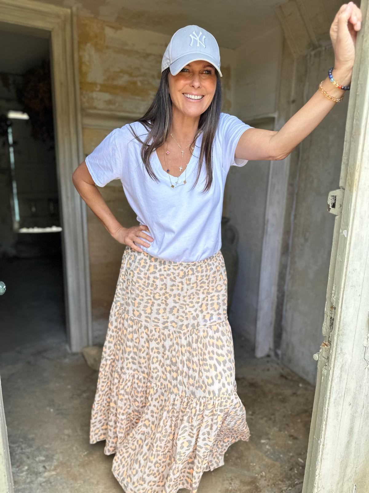 Heather Animal Print Skirt - Peach