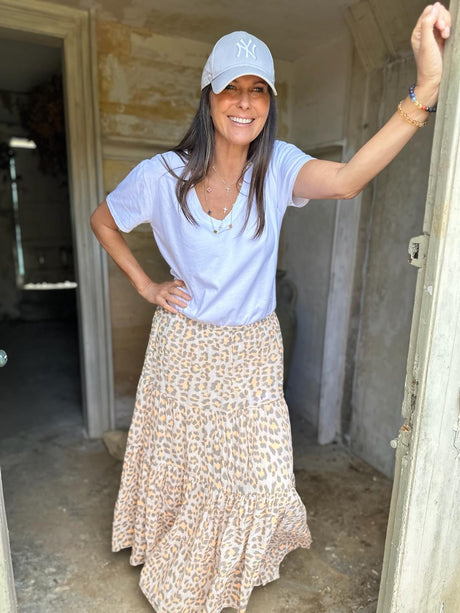 Heather Animal Print Skirt - Peach