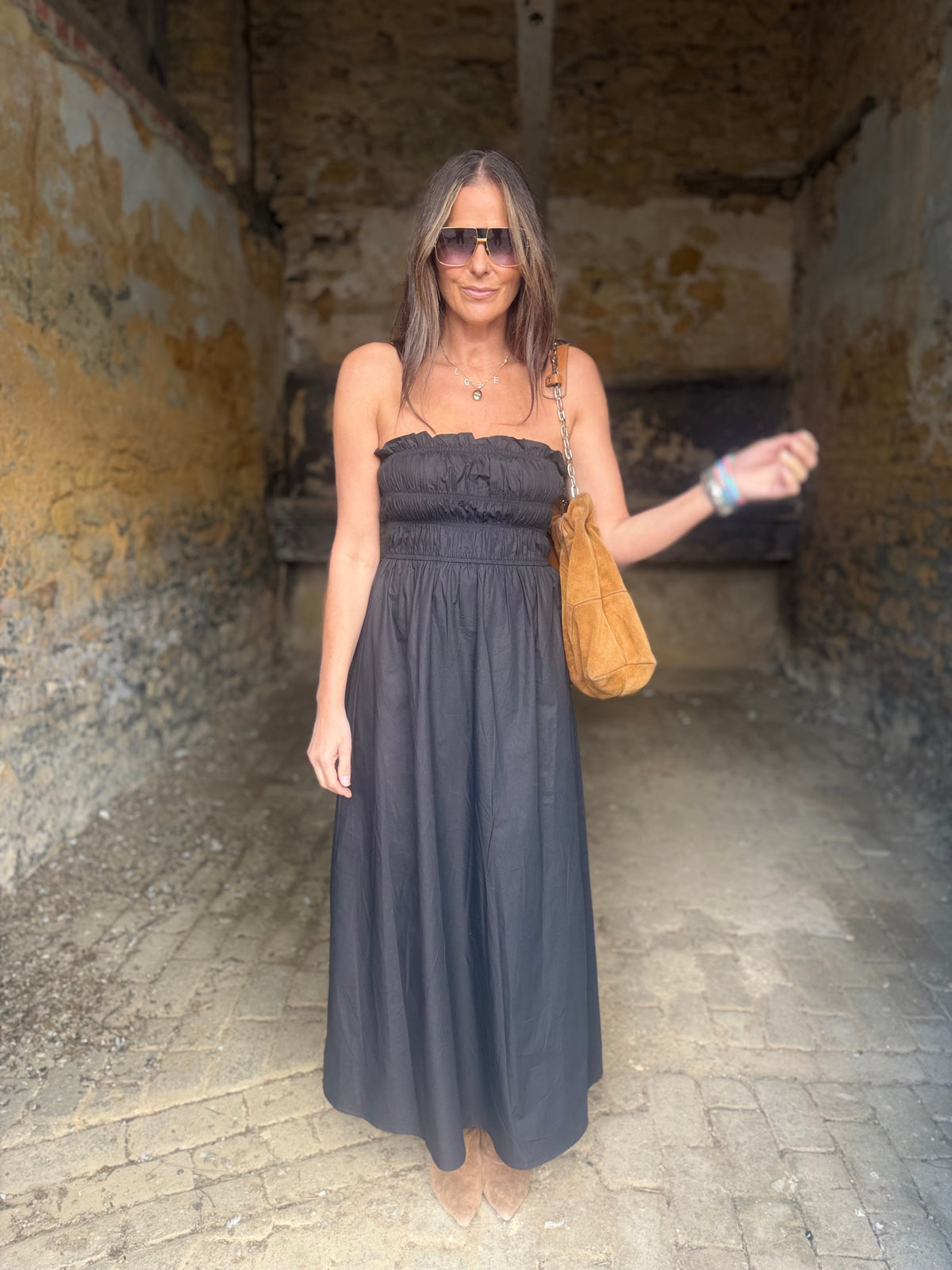 Coral Strapless Dress- Black